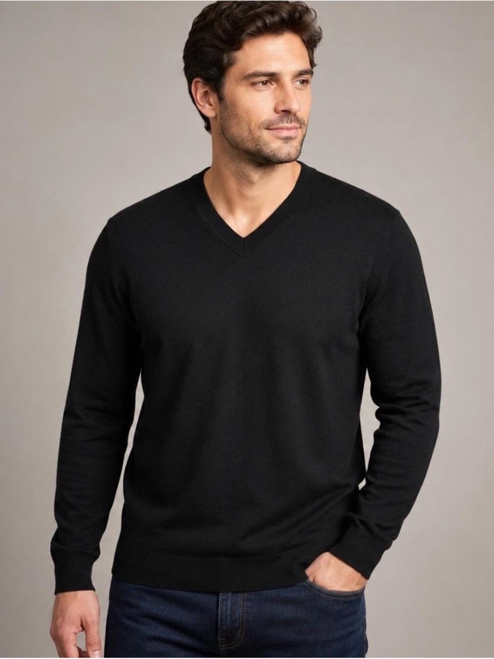 Banana Republic Men's Silk Cashmere Sweater Black V-Neck Pullover